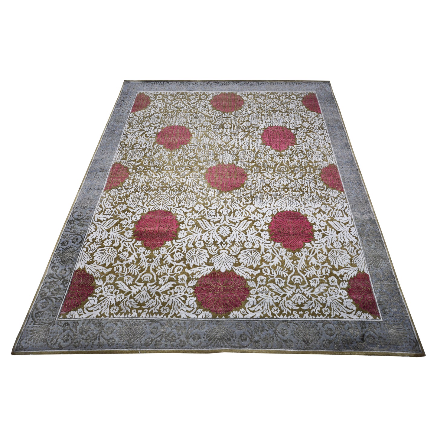 Rose Brown, Grey, Ivory and Red Damask Transitional Handknotted 7.11x10.3Ft 241x301Cms Area Rug