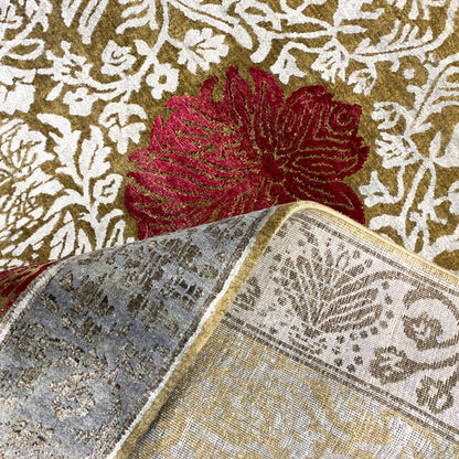 Rose Brown, Grey, Ivory and Red Damask Transitional Handknotted 7.11x10.3Ft 241x301Cms Area Rug