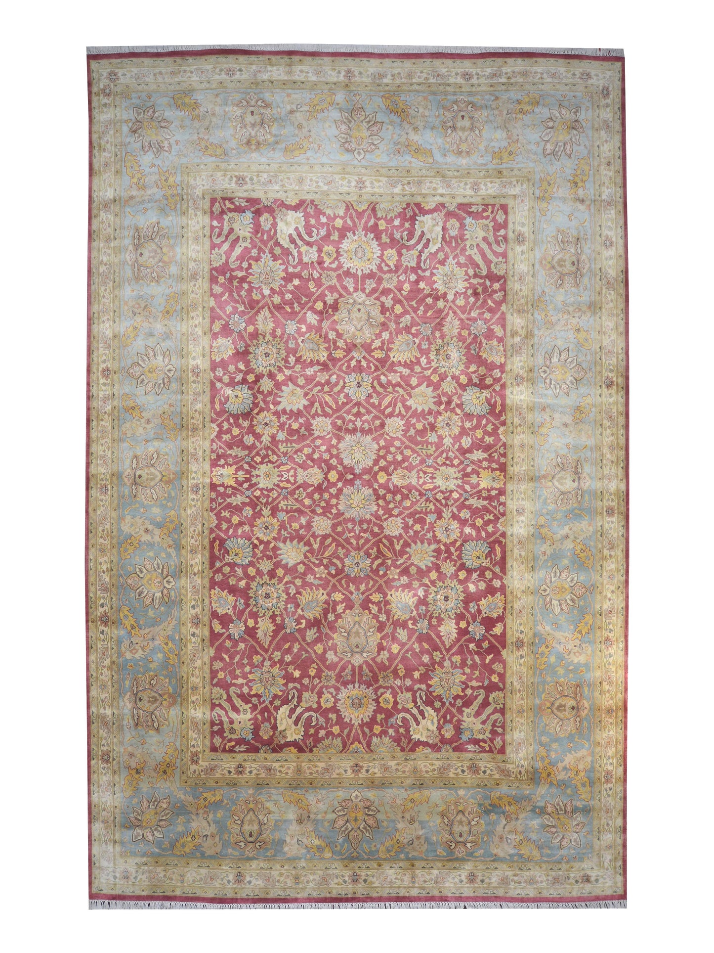 L. Blue and Red, Pure Silk Traditional Handknotted 10.0x15.9Ft 305x479Cms Area Rug