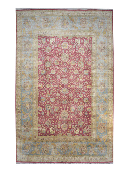 L. Blue and Red, Pure Silk Traditional Handknotted 10.0x15.9Ft 305x479Cms Area Rug