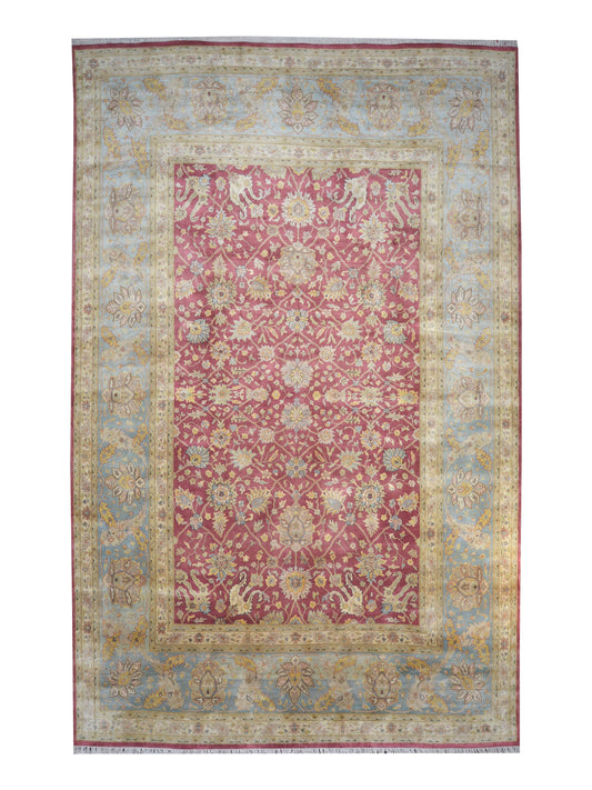 L. Blue and Red, Pure Silk Traditional Handknotted 10.0x15.9Ft 305x479Cms Area Rug