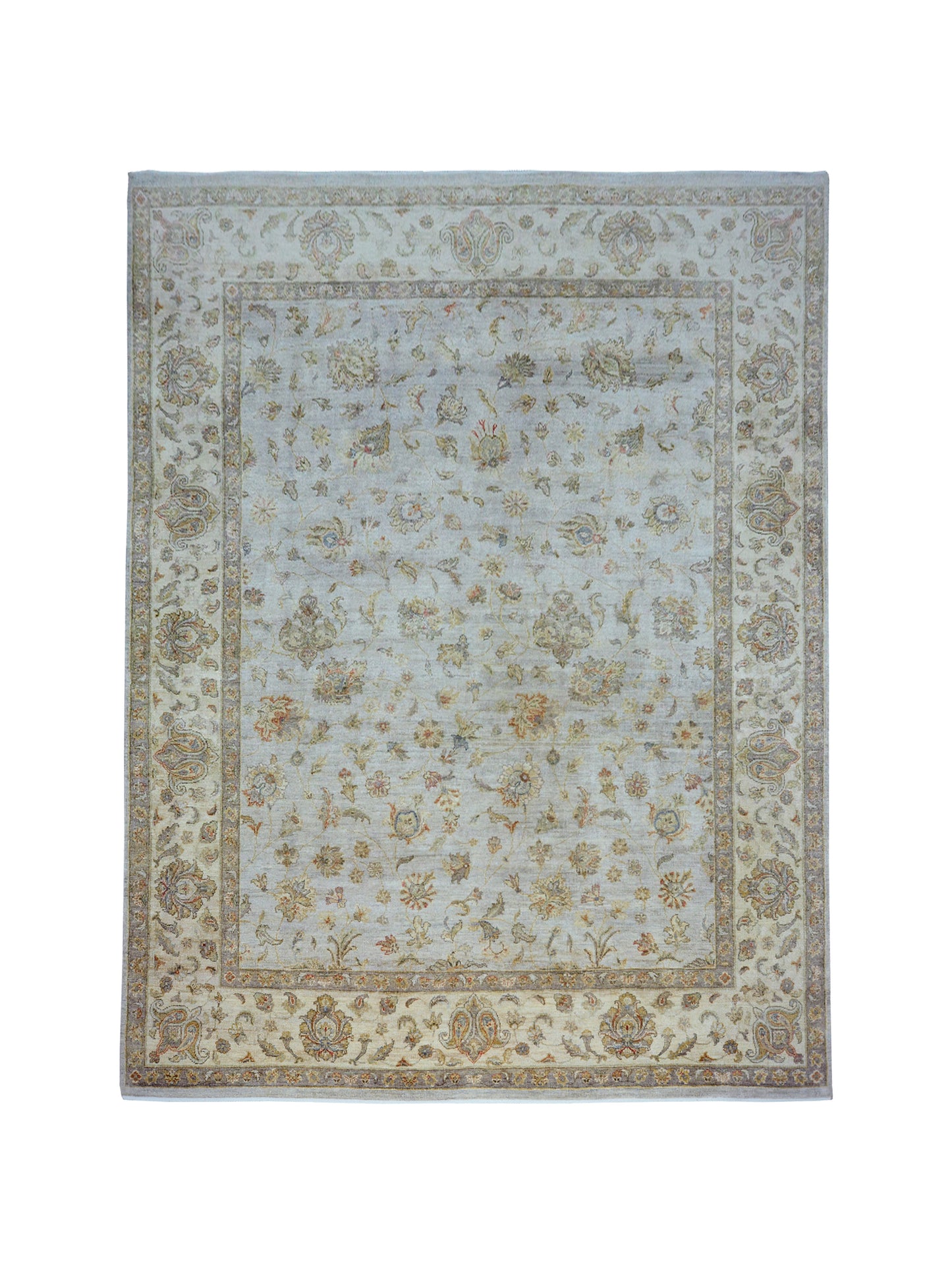 Elegacy Silver and Ivory Traditional Agra Floral Pure Silk Handknotted 7.11x10.1Ft 240x307Cms Area Rug