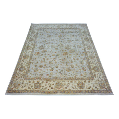 Elegacy Silver and Ivory Traditional Agra Floral Pure Silk Handknotted 7.11x10.1Ft 240x307Cms Area Rug