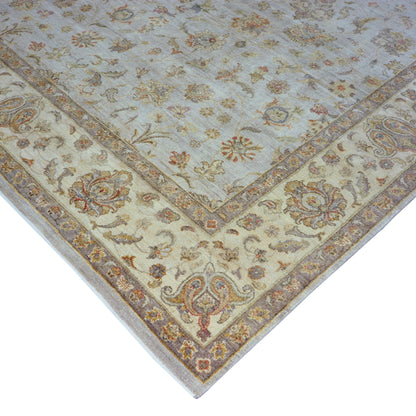 Elegacy Silver and Ivory Traditional Agra Floral Pure Silk Handknotted 7.11x10.1Ft 240x307Cms Area Rug