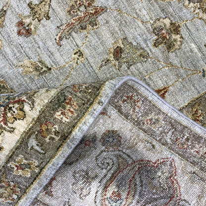 Elegacy Silver and Ivory Traditional Agra Floral Pure Silk Handknotted 7.11x10.1Ft 240x307Cms Area Rug