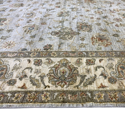 Elegacy Silver and Ivory Traditional Agra Floral Pure Silk Handknotted 7.11x10.1Ft 240x307Cms Area Rug