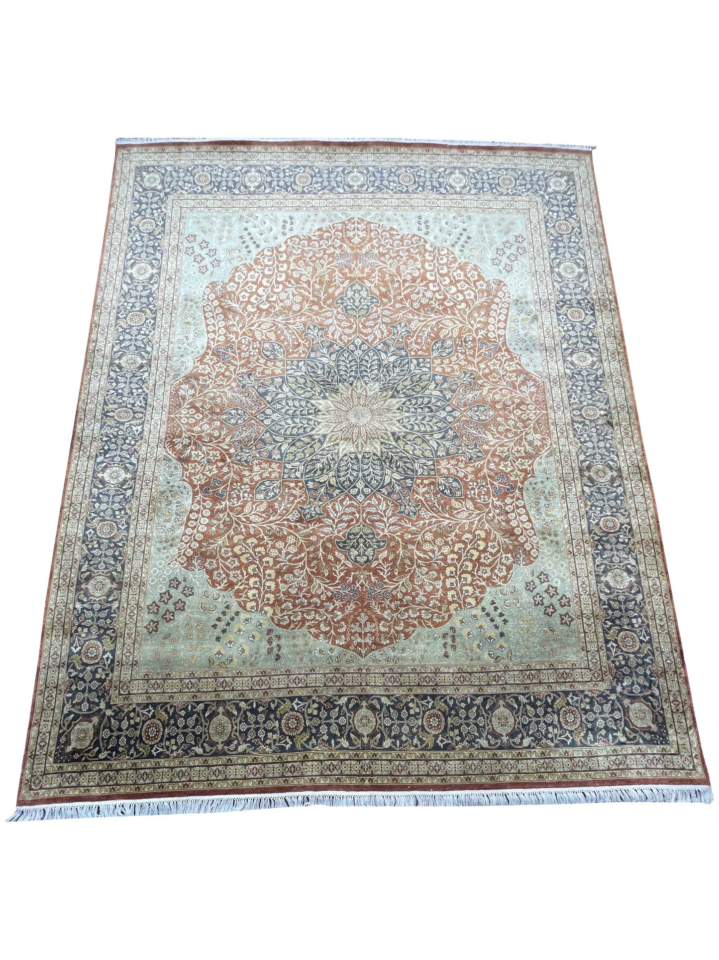 Brown and Red, Pure Silk Regular Pile Traditional Handknotted 8.0x10.0Ft 245x305Cms Area Rug