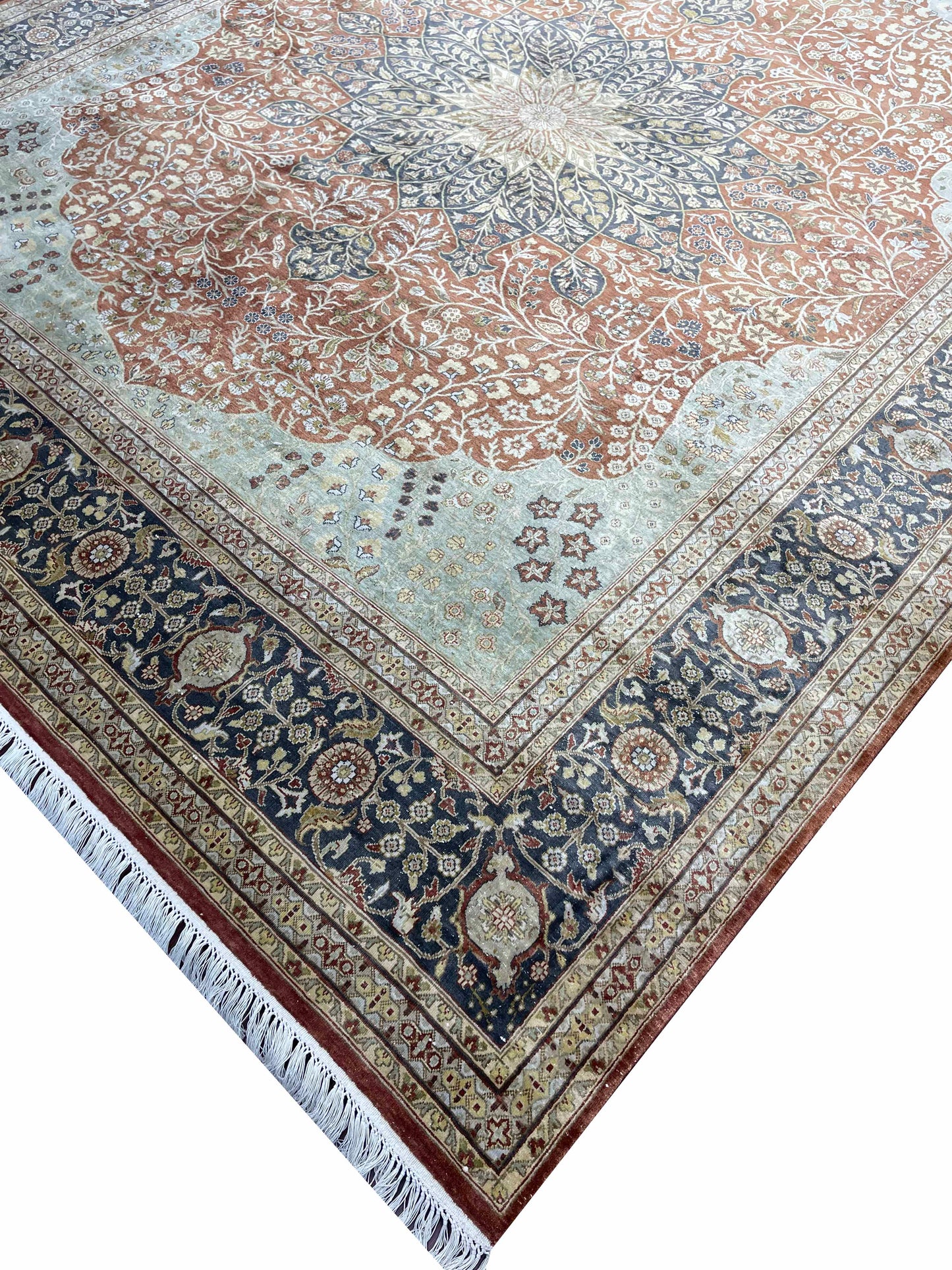 Brown and Red, Pure Silk Regular Pile Traditional Handknotted 8.0x10.0Ft 245x305Cms Area Rug