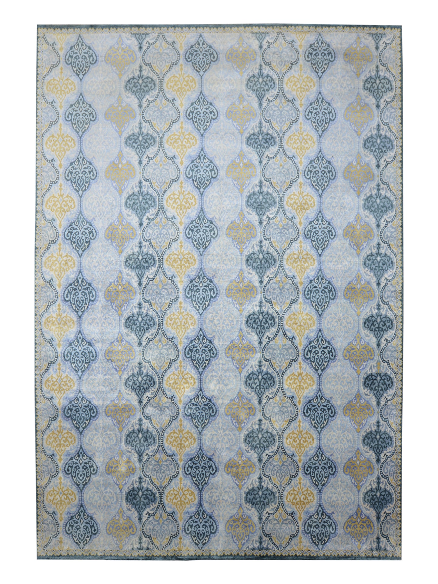 L.Blue and Gold Pure Silk Transitional Ikat Handknotted 9.9x13.10Ft 294x421Cms Area Rug