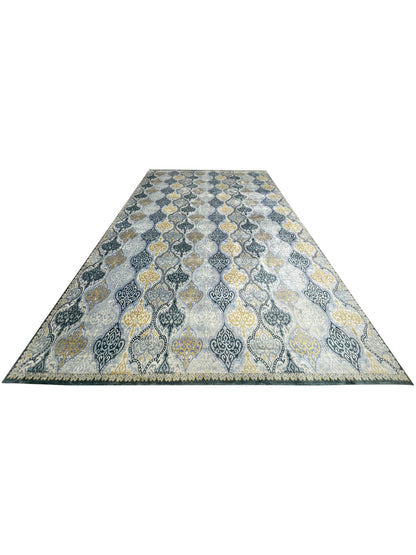 L.Blue and Gold Pure Silk Transitional Ikat Handknotted 9.9x13.10Ft 294x421Cms Area Rug
