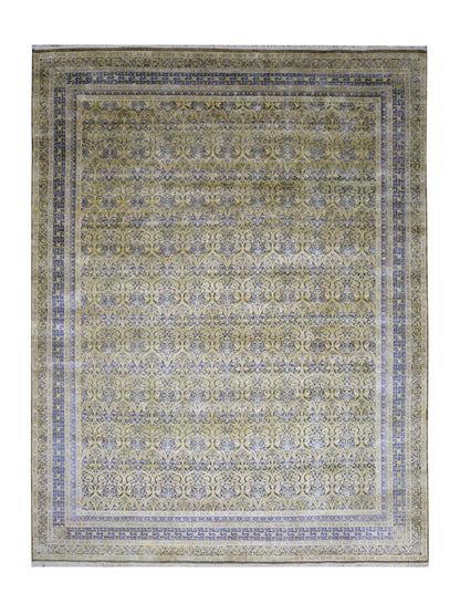 Gold and Blue, Silk Wool Oxidized Traditional Persian Handknotted 11.8x15.2ft 455x461Cms Area Rug