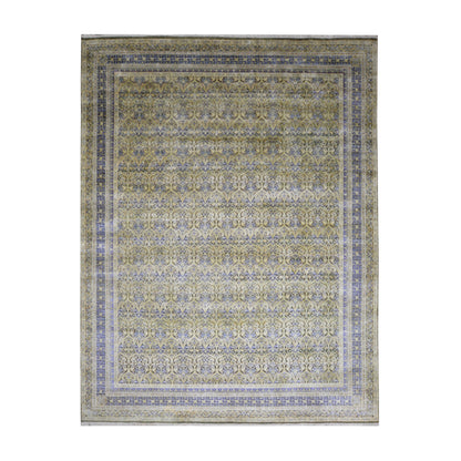 Gold and Blue, Silk Wool Oxidized Traditional Persian Handknotted 11.8x15.2ft 455x461Cms Area Rug