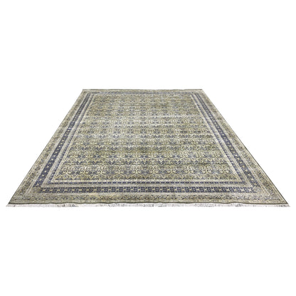 Gold and Blue, Silk Wool Oxidized Traditional Persian Handknotted 11.8x15.2ft 455x461Cms Area Rug