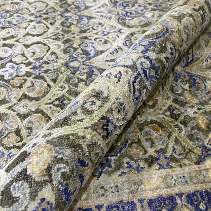 Gold and Blue, Silk Wool Oxidized Traditional Persian Handknotted 11.8x15.2ft 455x461Cms Area Rug