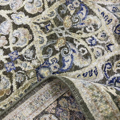 Gold and Blue, Silk Wool Oxidized Traditional Persian Handknotted 11.8x15.2ft 455x461Cms Area Rug