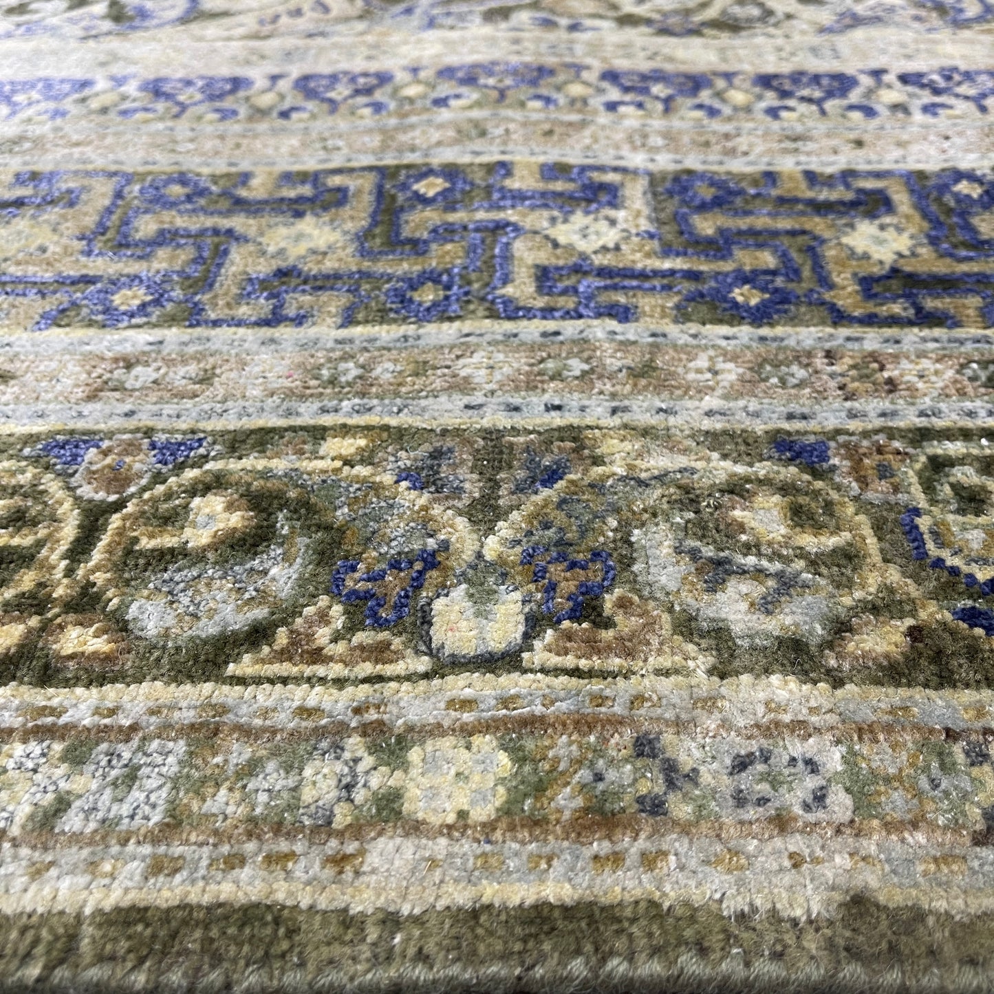 Gold and Blue, Silk Wool Oxidized Traditional Persian Handknotted 11.8x15.2ft 455x461Cms Area Rug