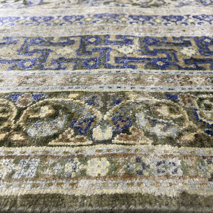 Gold and Blue, Silk Wool Oxidized Traditional Persian Handknotted 11.8x15.2ft 455x461Cms Area Rug