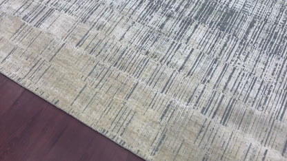 Grey Ivory Silk and Wool Modern Textured Handknotted Area Rug