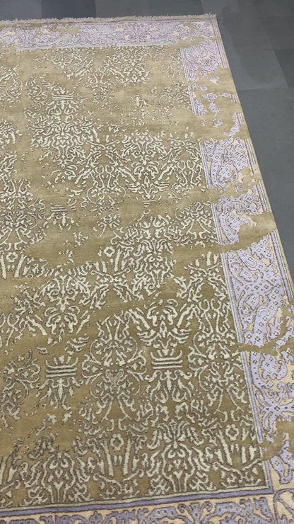 Erased Olive Green, Beige and Lavender Transitional Handknotted 7.11x9.11Ft 242x300Cms Area Rug