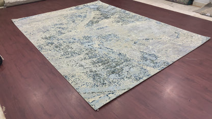 Grey, Silver and Blue Silk and Wool Modern Handknotted Area Rug