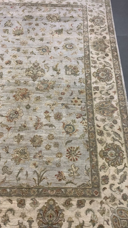 Elegacy Silver and Ivory Traditional Agra Floral Pure Silk Handknotted 7.11x10.1Ft 240x307Cms Area Rug