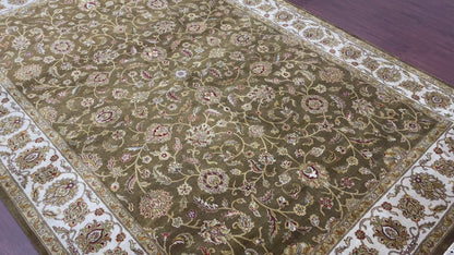Brown and Ivory, Pure Silk Regular Persian Traditional Handknotted 6.6x9.5Ft 198x286Cms Area Rug