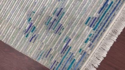 Blue Grey, Viscose and Wool Modern Handknotted 9.0x12.0Ft 275x365Cms Area Rug