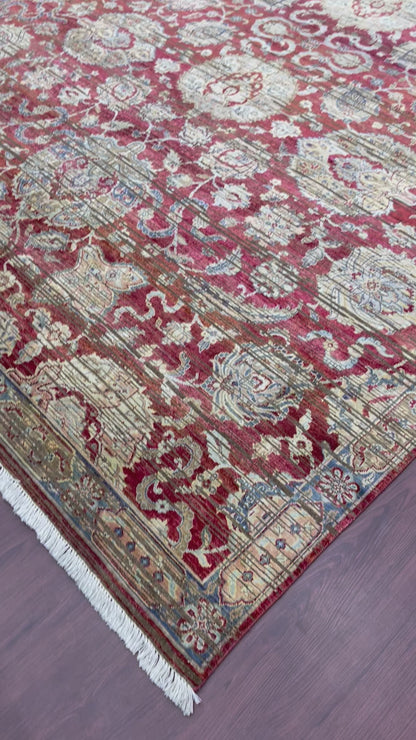 Gold and Red, Silk and Wool Oxidized Traditional Handknotted 9.0X12.0Ft 275x365Cms Area Rug