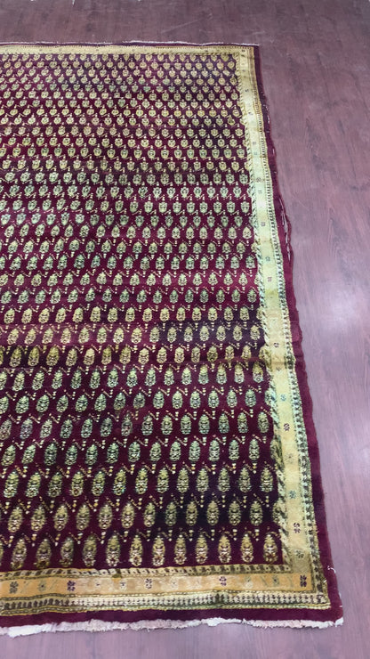 Red and Beige, Pure Wool Antique Khotan Handknotted 7.10x10.3Ft 239x212Cms Area Rug