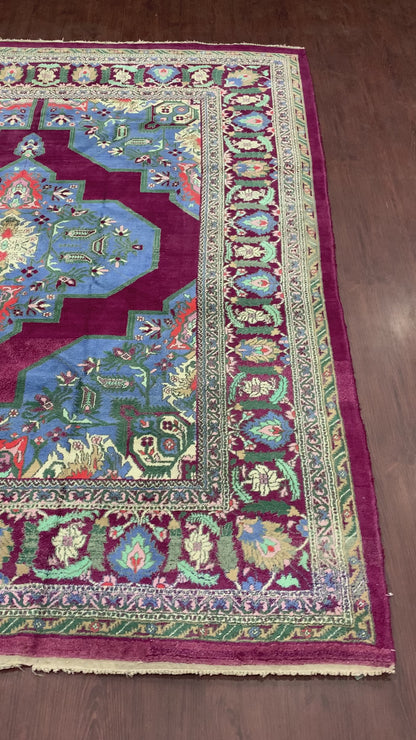 Blue and Magenta, Pure Wool Antique Tebriz Khotan Handknotted 7.2X12.0Ft 280X390Cms Area Rug