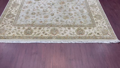 Gold and Ivory, Pure Silk Regular Pile Traditional Handknotted 7.11x10.0Ft 240x305Cms Area Rug