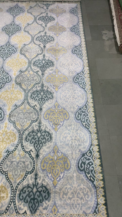 Wazir Light Blue, Silver Transitional Damask Handknotted 7.11x10.3Ft 240x312Cms Area Rug