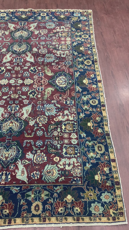 Red and Blue, Pure Wool Antique Khotan Handknotted 6.0x8.8Ft 182x263Cms Area Rug