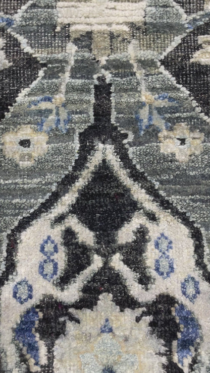 Black Grey, Silk Wool Oxidized Persian Transitional Handknotted 11.11x15.2Ft 364x463Cms Area Rug