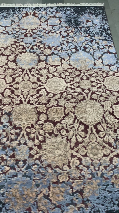 Erased Black, Blue and Red Transitional Agra Handknotted 7.8x9.10Ft 232x299Cms Area Rug