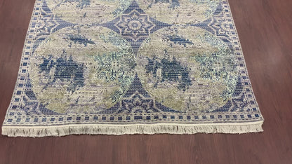 Blue and Multi Silk and Wool Modern Handknotted Area Rug