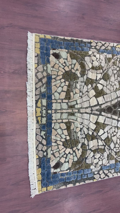 Brown and Beige, Silk and Wool Oxidized Modern Handknotted 4.0x6.0Ft 121x182Cms Area Rug