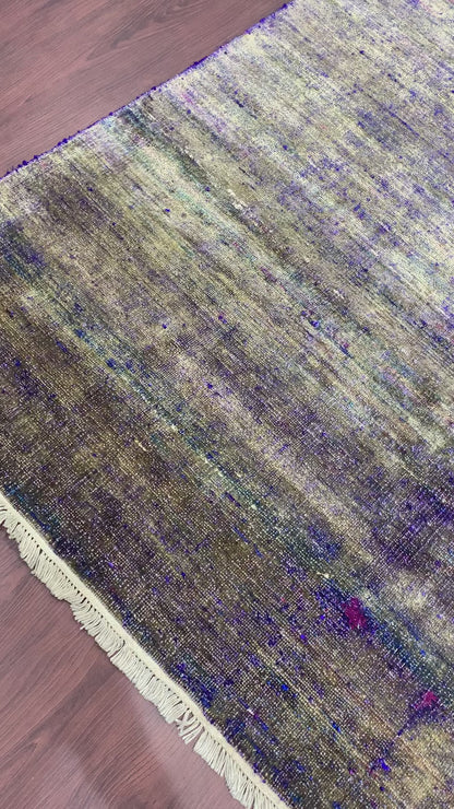 Blue Pure Sari Silk Handknotted Modern 5.10x8.7Ft 176x260Cms Area Rug