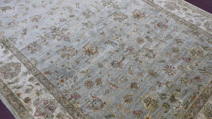 Silver and Camel Pure Silk Agra Traditional Handknotted 5.11x9.0Ft 179x276Cms Area Rug