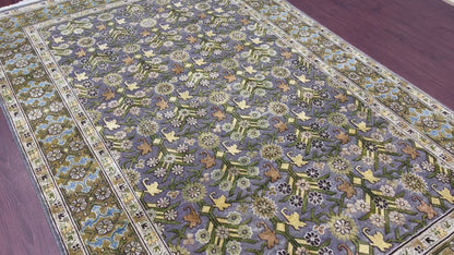 Lavender and Camel Silk Wool Handknotted Luxury Area Rug 5.11x9.13ft 180x282Cms