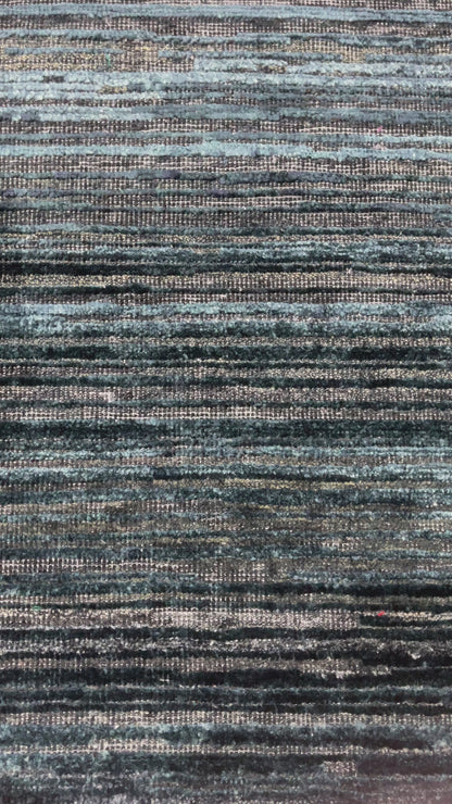 Black and Blue, Silk Wool Oxidized Modern Solid Handknotted 8.10x12.3ft 269x373Cms Area Rug