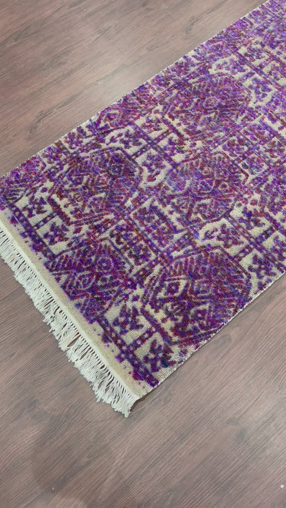 Lavender Transitional Handknotted Runner Rug 2.8X9.11ft 81x302cms