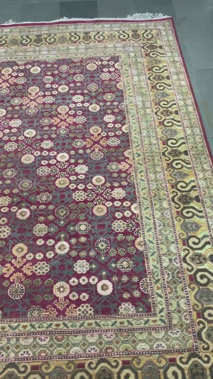 Garden Red and Camel Traditional Samarkand Handknotted Area Rug