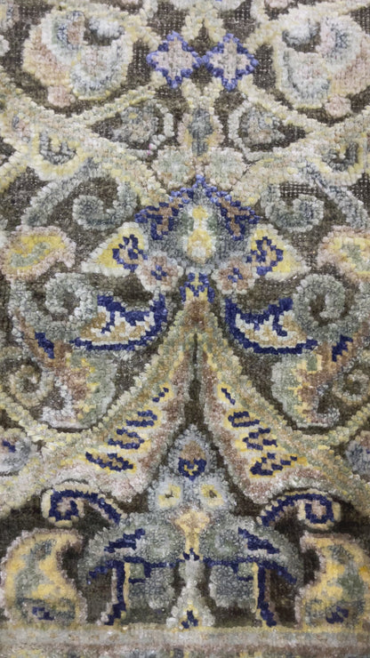 Gold and Blue, Silk Wool Oxidized Traditional Persian Handknotted 11.8x15.2ft 455x461Cms Area Rug