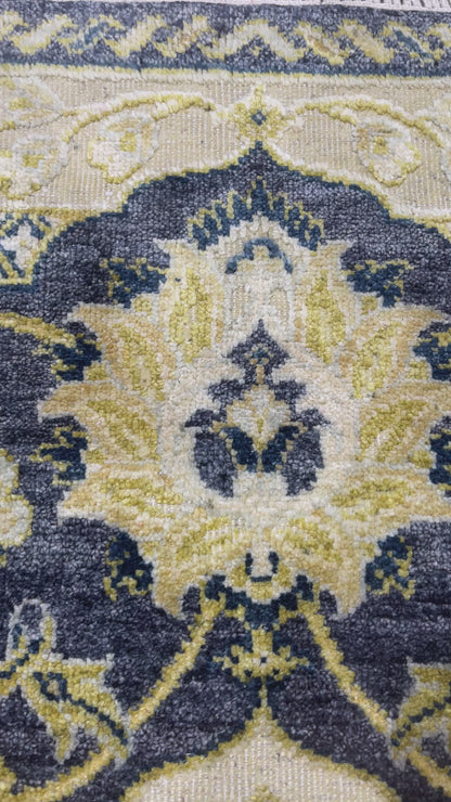 Navy Blue and Gold Silk and Wool Oxidized Persian Traditional Handknotted 9.11x14.2ft 304x431Cms Area Rug