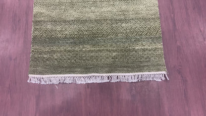 Olive Green Viscose and Wool Modern Handknotted Area Rug