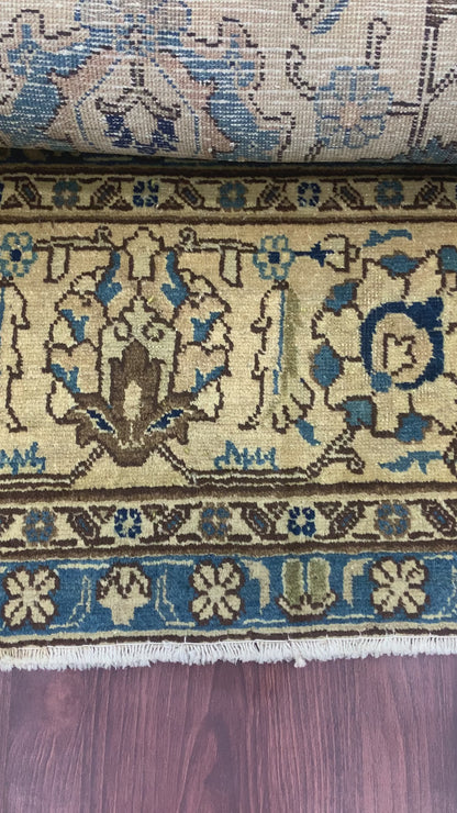 Blue and Camel, Pure Wool Antique Khotan Handknotted 8.0x11.5Ft 244x347Cms Area Rug