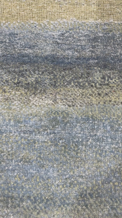 Grey and Blue, Blended Silk Wool Oxidized Modern Abstract Handknotted 8.11x12.4ft 272x375Cms Area Rug