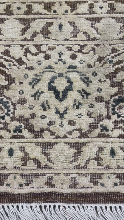 Brown and Beige Silk and Wool Persian Tabriz Traditional Handknotted 8.10x12.0ft 268x366Cms Area Rug