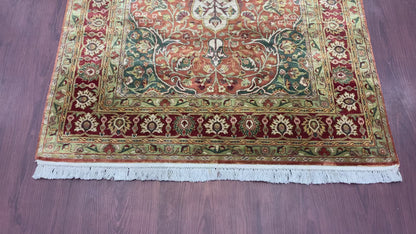 Camel Brown Multy, Pure Silk Regular Traditional Handknotted 4.0x5.11Ft 122x181Cms Area Rug